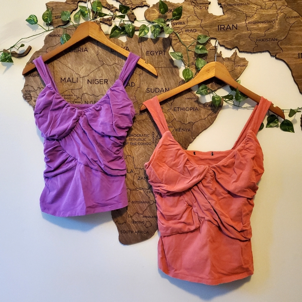 Set of 2 Purple & Pink Tank Tops with Built-in Cups